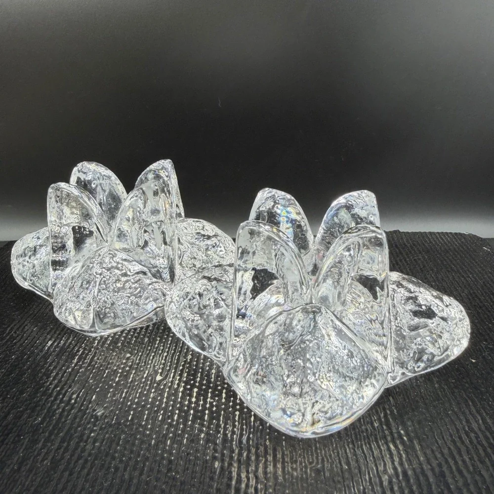 Kosta Boda Crystal Snowstar Taper Candle Holders Set 2 Ann Warff Art Glass Clear